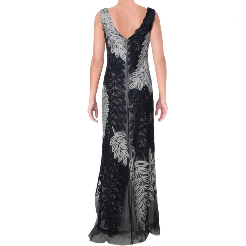 JS Collections Soutache Embroidered Leaf Gown in Navy/Cloud - Picture 3 of 16